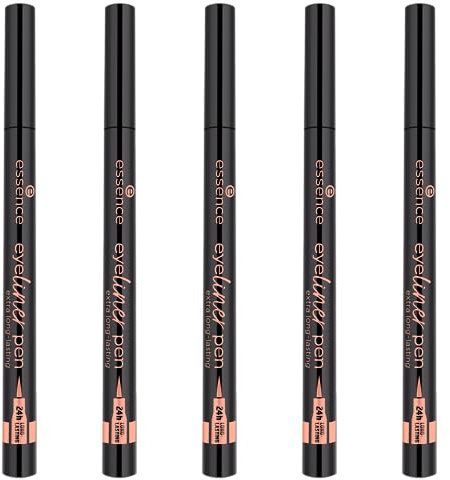 essence eyeliner pen extra long-lasting, Nr. 010, Schwarz, langanhaltend, definierend, farbintensiv, vegan, wasserfest, ohne Mikroplastikpartikel, ohne Parfüm, 5er Pack (5x1.1ml)