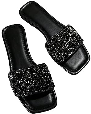 Verdusa Women's Rhinestone Sandals Open Toe Glitter Sparkly Flats Sandal