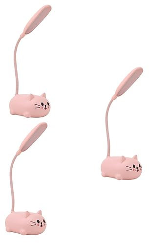 DOITOOL 3st Rosa Kätzchen-tischlampe Schreibtischzubehör Für Mädchen Süße Schreibtischlampe Nachtlampe Für Mädchen Augenschonende Led-lampe Katze Tischlampe Geschenk Plastik Kind Aufladen