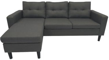 MUEBLIX.COM - Sofa 3 Plazas Chaiselongue Duruelo, Chaiselonge Intercambiable, Asientos y Respaldo Acolchados, Sofa con Estructura de Madera y Aglomerado, Sofas de Salón Modernos, Color Gris