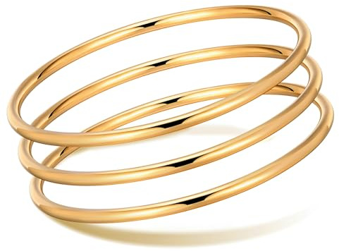 Gamtic 3Pcs Bracelets Or pour Femme - 3 mm Or 18 Carats Bracelet Rond Fin Brillant Empilable Ensemble de Bracelets en Acier Inoxydable Etanches Bijoux pour Femme Fille (60mm)