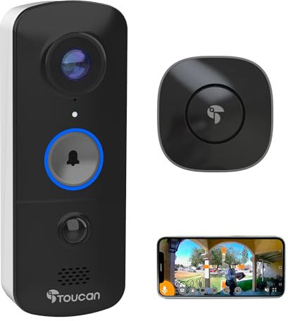 TOUCAN V3 Wireless Video Doorbell with Chime – 1080p Home Security Camera with 180° Field of View, Motion Detection, 2-Way Audio, Long-Lasting Battery & Free Cloud Storage, No Subscription Required