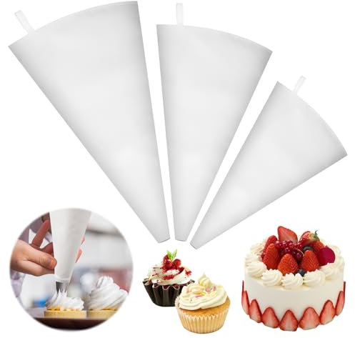 3 Stück Profi Spritzbeutel, Wiederverwendbare Spritzbeutel, 45/40/35 cm Spritzbeutel Wiederverwendbar Baumwolle, Sahne Spritzbeutel für Kuchen, Cupcakes, Torten, Keksen-Dekoration, Hausbacken