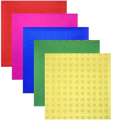 QUARKZMAN 85 Hojas de Papel de Origami Brillante 7x7cm Papel Metálico de Lámina Laser Brillante Holográfico Cuadrado para Manualidades DIY, 3x3 Dorado Verde Rojo Azul