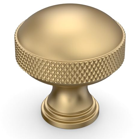 Amerdeco 10 PackChampagne Bronze knurled Cabinet Knobs Single Hole Cabinet Pulls 1.18 Inch (30MM) Diameter Round Drawer Knobs and Pulls for Bathroom Cabinets AM032