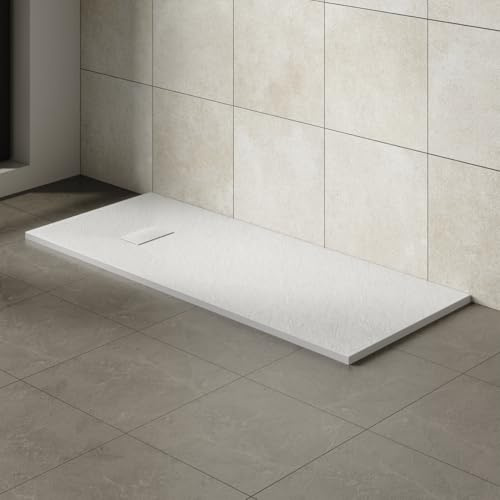Aquariss SMC Slate Effect Rectangular 1600 x 700 mm Shower Base Tray White | Slimline Anti Slip Shower Tray, Bathroom Wet Room Shower Cubicle Base, for Walk In Shower Door, Durable