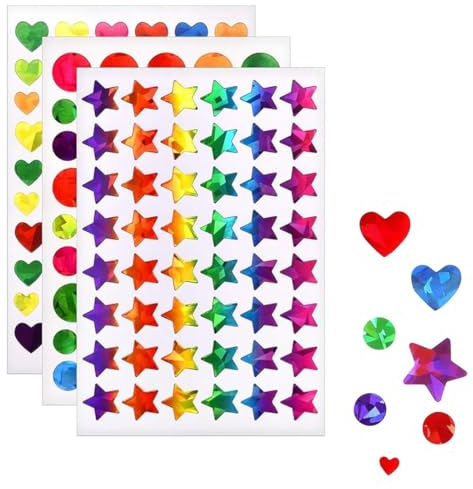 GGUFAY 1710 Pezzi Stickers Bambini, 30 Fogli Adesivi Colorati a Forma di Cuori, Stelle e Punti, Adesivi Premio Faccia per Compleanno, Matrimonio, San Valentino, Istruzione