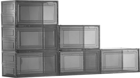 VEVOR Scatole Porta Scarpe, Adatte Fino alla Taglia 13 USA, Scatole Porta Scarpe Trasparenti Impilabili, 6 PZ con Porta Magnetica, Contenitori in Plastica per Stivali e Cappelli, Nero Trasparente