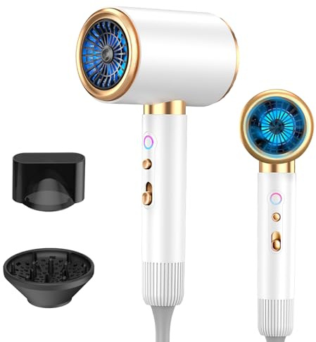 Oskuglin Sèche-cheveux Ionique Professionnel 2400W, Fonction Air Chaud/froid, 3 Niveaux de Température, Diffuseur Inclus, Idéal pour Salon de Coiffure et Usage Domestique (Blanc)