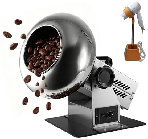 Máquina de recubrimiento de azúcar - Revestimiento de chocolate de acero inoxidable 304 para dulces, píldoras, nueces, velocidad continua de 0 a 72 RPM e inclinación ajustable, gran capacidad de 1 a 3