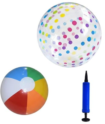 MAUDFEK 2 PCS Beach Ball, Inflatable Beach Ball for Beach Fun, Set of Two Beach Balls with Mini Pump, Durable Beach Balls Inflatable for Outdoor Activities, Family Games and Pool Parties
