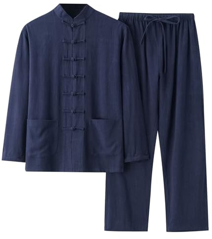 Traje Tradicional Chino Tai Chi para Hombre, Conjunto 2 Piezas Camisa y Pantalón de Algodón y Lino, Manga Larga, Transpirable, Ropa Kung Fu Uniforme de Práctica, Tángzhuang Elegante para Regalos