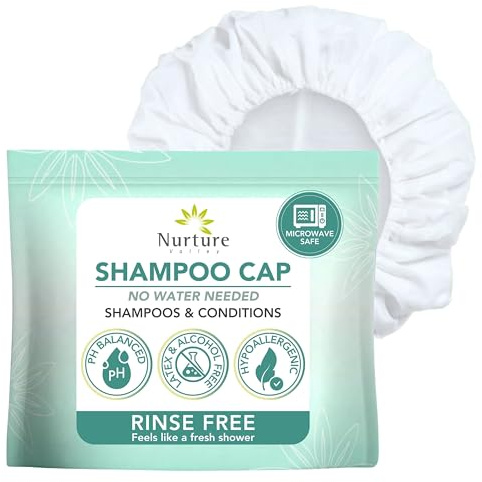 No Water Rinse Free Shampoo Cap by Nurture | Microwavable Hair Washing & Conditioning Shower Caps | Waterless Bathing | Disposable & Hypoallergenic for Adults, Bedridden & Elderly