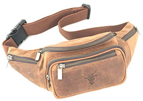 Hüfttasche Echt Leder Vintage Büffelleder Bauchtasche Gürteltasche Fashion Crossbody für Herren und Damen Art.Nr.9 (Hellbraun)
