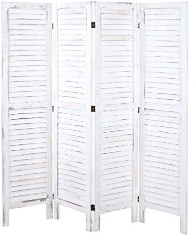 Paravent HWC-G30, Trennwand Sichtschutz Raumteiler, Shabby-Look 170x162cm - weiß