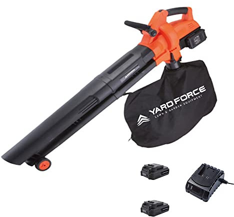 Yard Force 40V Cordless 3-in-1 Blower Vacuum & Mulcher with 230km/h Air Speed, Lithium Ion Battery and Charger LB C20,Black/Orange