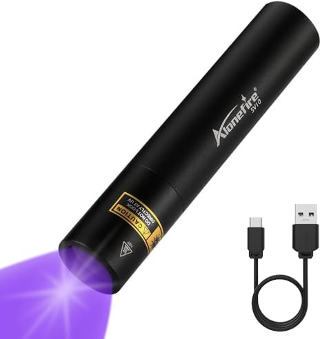 Alonefire SV10 Professional 365nm UV Torch 5W USB Rechargeable Ultraviolet Light Blacklight Flashlight Black Light Pet Urine Detector for Resin Curing, Mineral, Dry Stain with Built-in Battery