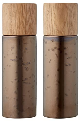 BITZ Salz- und Pfeffermühle, Set mit Salzmühle und Pfeffermühle aus Keramik/Steingut mit Holz-Deckel, Durchm. 5 cm, Höhe 16,7 cm, Bronze