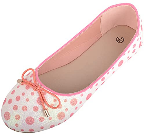 Childrens Kids Girls Slip On Glitter Sparkly Polka Dot Ballerina Style Dolly Shoes Pumps - White/Red - UK Child 13 / EU 32
