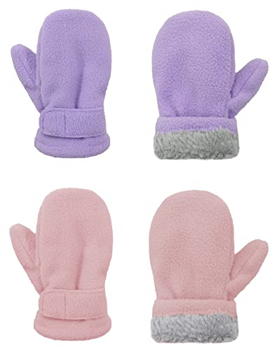 American Trends Toddler Mittens Winter Snow Kids Mitten for Toddler Boys Girls Ski Warm Fleece Gloves Pink&Light Purple L(Fits 2-4 years)