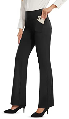 Desol Bootcut Flare yogabyxor, långa utsvängda byxor med 4 fickor, sportbyxor, hög midja stretch fritid joggingbyxor, arbetsbyxor utsvängda