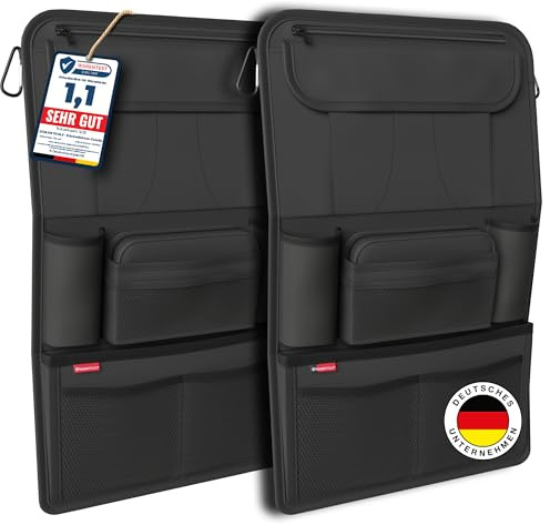 ATHLON TOOLS Organizer per seggiolino auto con supporto integrato per tablet – retro rinforzato – con astuccio extra – per business e bambini – progettato ad Amburgo