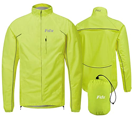 FDX Men Waterproof Cycling Jacket Breathable Packable Rain Coat Ylw 3XL