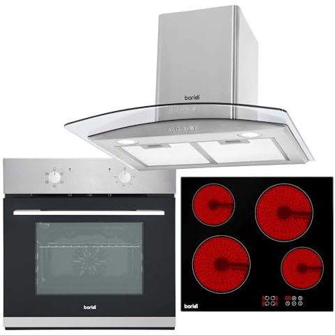 Baridi 4 Zone Ceramic Hob, 5 Function Fan-Assisted Oven & Curved Glass Cooker Hood Bundle - DH187
