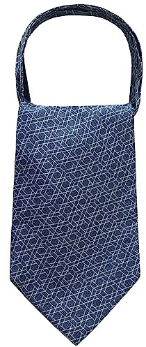 WANYING Hombres Retro Ascot Corbatas Jacquard Tejido Bufanda de Corbatas Clásico Retro Chic para Caballero - B16 Patrón geométrico azul oscuro