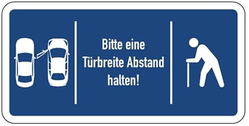 Aufkleber Hinweis „Gehhilfe – Bitte Autotürbreite Abstand halten“ Schild Folie selbstklebend | Größe wählbar Made in Germany, Größen Name: 10x20 cm