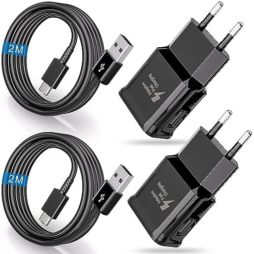 2er-Pack USB Ladegerät, Schnellladegerät mit 2M Ladekabel,Typ C Handy Netzteil Adapter für Samsung Galaxy A16 A15 A14 A13 A05s A20e A25 A33 A34 A36 A55 A56 S8 S9 S10 S20 S21 FE Ultra Plus Z Flip3