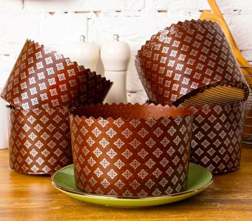 445 ml panettone pappersform | 12-pack | brun rund non-stick panettone papper bakformar universal – brun silverdesign B 13 x H 3,35