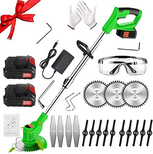 Tagliaerba a batteria, 24 V, decespugliatore elettrico senza cavo, con 3 tipi di lame, testa regolabile 3 in 1 e manico telescopico (verde)