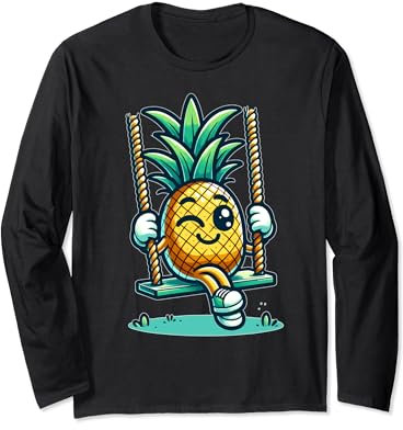 Ananas joyeux, balançoire, mignon, fruits tropicaux, balançoire, humour Manche Longue