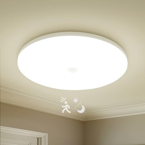 Yafido 18W LED Deckenleuchte mit Bewegungsmelder, Neutralweißes Deckenlampe mit Bewegungssensor, 30CM Rund LED Deckenleuchte Flach für Balkon Flur