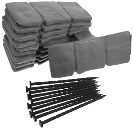 10 Pezzi Recinzione Da Giardinaggio Bordatura Paesaggistica in Finta Pietra Confine Della Recinzione Del Giardino Bordo Effetto Pietra Confine Paesaggistico Bordo Aiuola Pvc Grey HANABASS