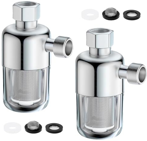 Sxutop 2 Piezas Filtro Ducha Antical 1/2 Pulgada Filtro Agua Ducha Reutilizable con 40 μm Elemento de filtro de Acero Inoxidable Filtros 1/2 para Calentador de Agua Grifo ducha Baño Cocina