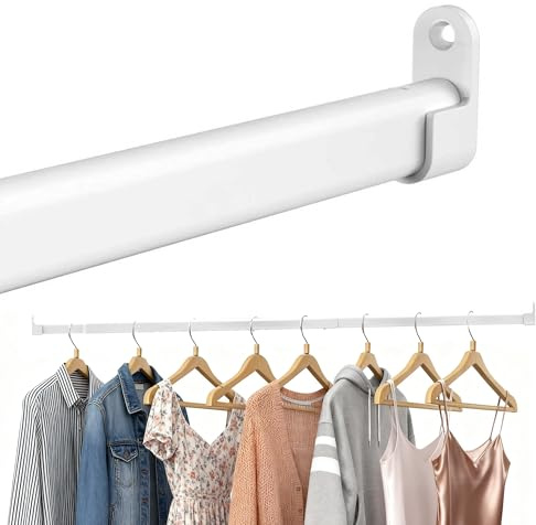 Tringle à vêtements pour armoire - Ovale - 25 mm - Extensible - Avec 2 supports - Pour armoire, fenêtre - 43 à 101 cm - Blanc