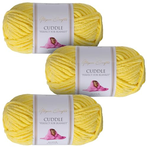 Utopia Crafts Cuddle Super Chunky Chenille Soft Yarn for Knitting and Crochet, 3X 100g - 60m (Lemon)