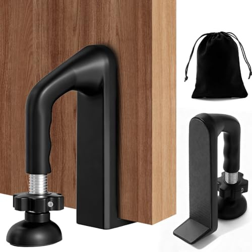 Umllpet Butoir de porte noir - Protection anti-effraction - Double protection réglable - Dispositif de sécurité portable - Avec poignée en acier inoxydable - Dispositif de sécurité pour la maison