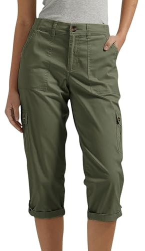 Pantalon Cargo Femme 3/4 Pantalon de Sport Été Léger Corsaire Femme avec Poches Latérales Bouton à la Taille Ourlet Roulé Pantacourt Décontracté pour Randonnée Travail Chasse