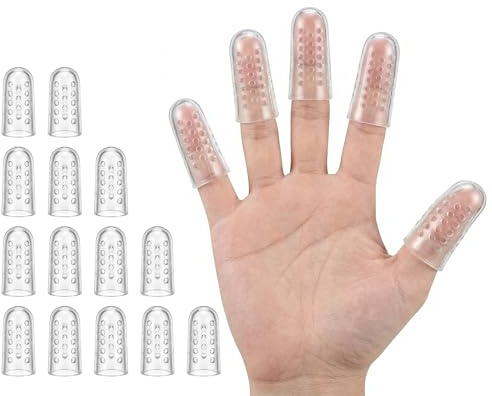 14 Pcs Gel Silicone Finger Protectors with Holes,Breathable Finger Cots Sleeves and Guards for Thumb and Fingers,Finger Bandages for Dry Skin,Cracking and Wound Protection,Fingertip Caps for Trigger
