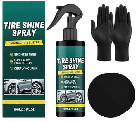 Generisch Detergente per cerchioni – 100 ml spray pneumatici | Kit manutenzione auto, detergente per cerchioni brillantezza a lunga durata con guanti e spugna, cura pneumatici berlina SUV moto camion
