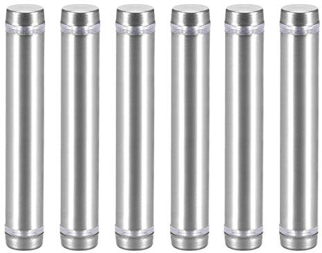 sourcing map 1/2 Diamètre x 2-7/8(12x74mm) Double Tête Écartement Vis Paroi Montage Panneau Supports Acrylique Verre Clous 6pcs