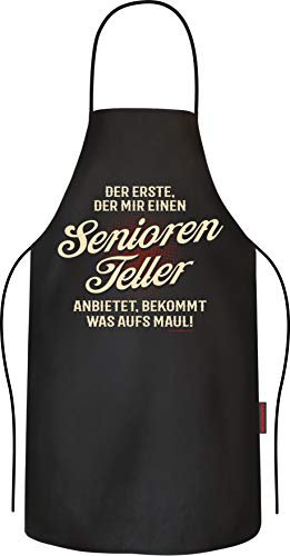 RAHMENLOS Grillschürze Kochschürze Küchenschürze als Geschenk für Rentner im Ruhestand: Seniorenteller reine Baumwolle