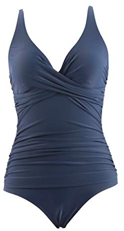 Laorchid endelad baddräkt badmode v-ringad baddräkt för kvinnor med magen push-up badmode baddräkt med hög midja, marinblå, 42