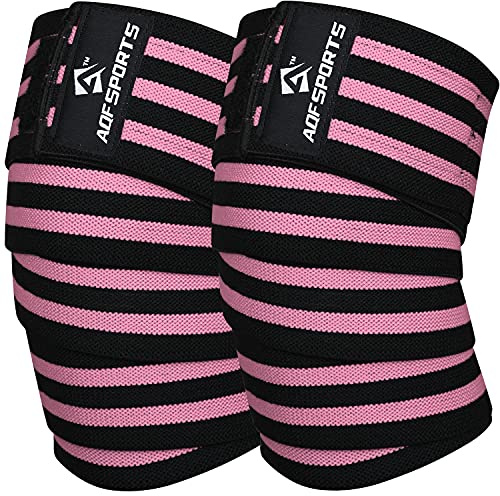 AQF Rodillera Vendaje para Levantar Peso para rodillera’s menisco y ligamento Soporte Elástico con Protección Elásticas para Levantamiento de Potencia (Negro y Rosa)