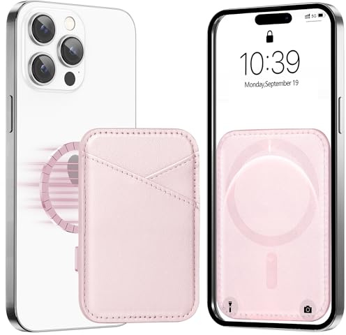 Miroddi for MagSafe Wallet, Strongest Magnetic Card Holder for iPhone 17/16/15/14/13/12 Series, Ultra-Thin Leather Magnetic Phone Wallet with 2 Card Slots, RFID Blocking, No More Falling, Pink