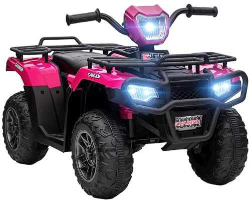HOMCOM 12V Electric Car for Kids, Battery Powered Quad Bike, Ride-On ATV Car w/Forward, Reverse Functions, Music, LED Lights, for Ages 3-5 Years - Pink