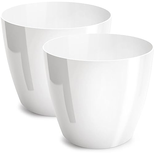 PECZEKO Vaso da fiori lucido in plastica, vaso decorativo per piante, grandi e piccole, set da 2 vasi per fiori, vaso per erbe aromatiche (2 confezioni) bianco, diametro 12 cm